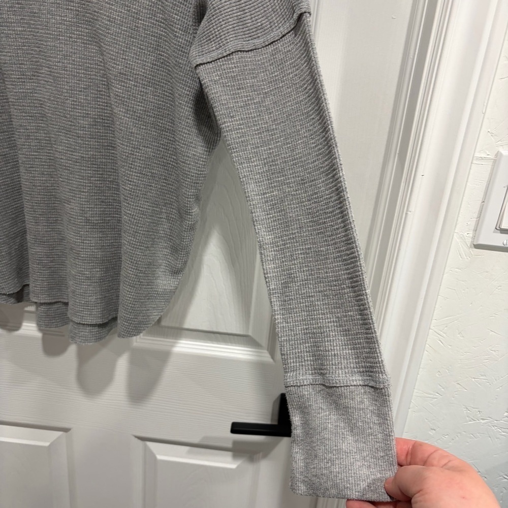 2/$25 TNA Gray Waffle Knit Long Sleeve Shirt with Turtleneck Drop Shoulder - Picture 3 of 8